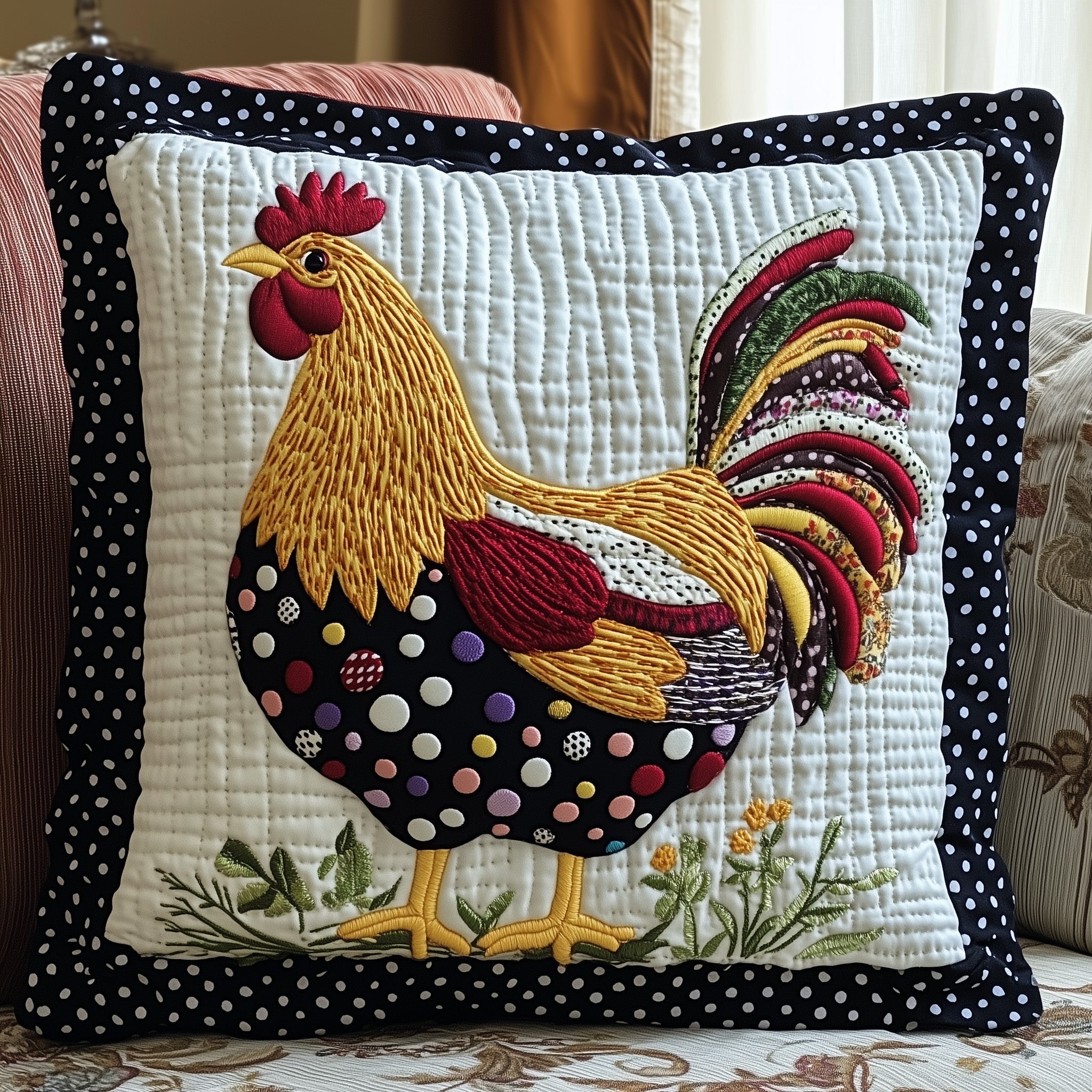 Whimsy Chicken Quilted Pillow Case Decorative Pillow Cover MerchChristmas Gifts For Chicken Lovers