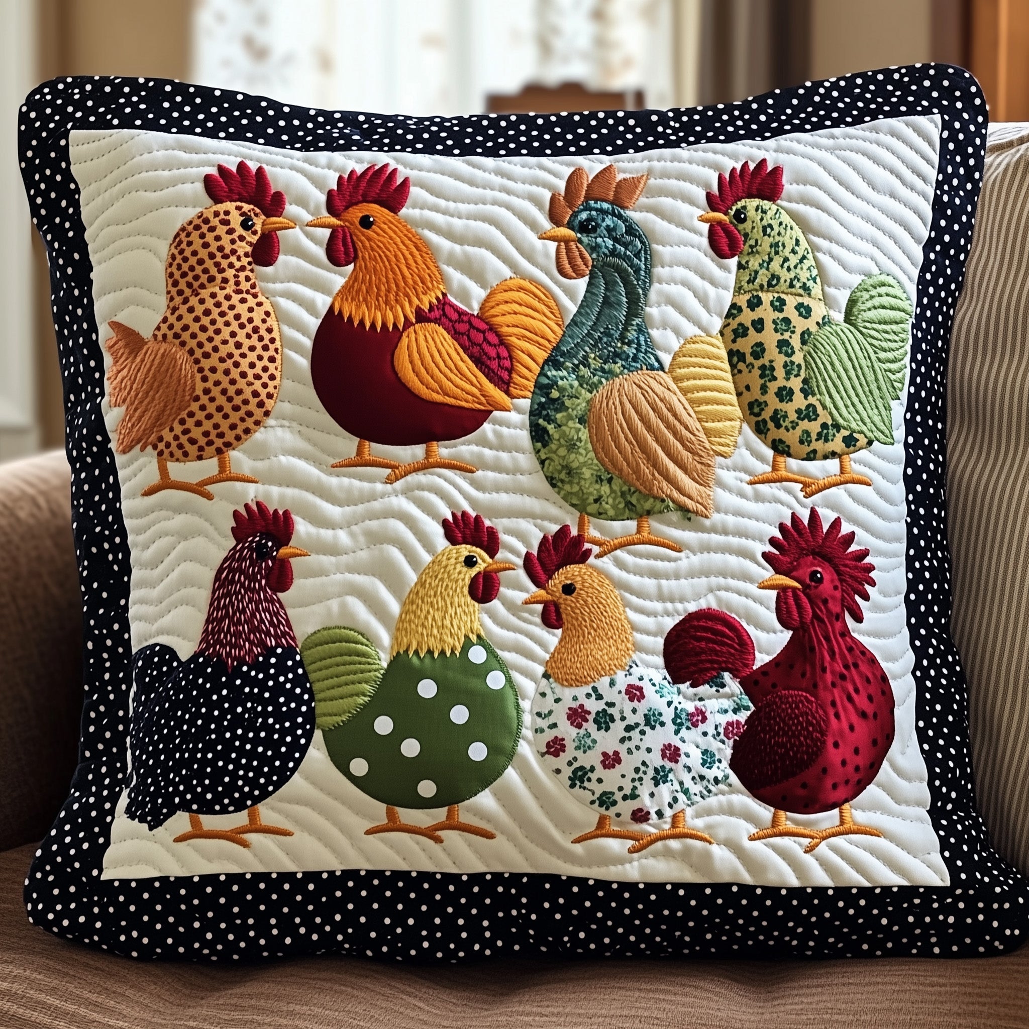 Whimsy Chicken Quilted Pillow Case Decorative Pillow Cover MerchChristmas Presents For Chicken Lovers