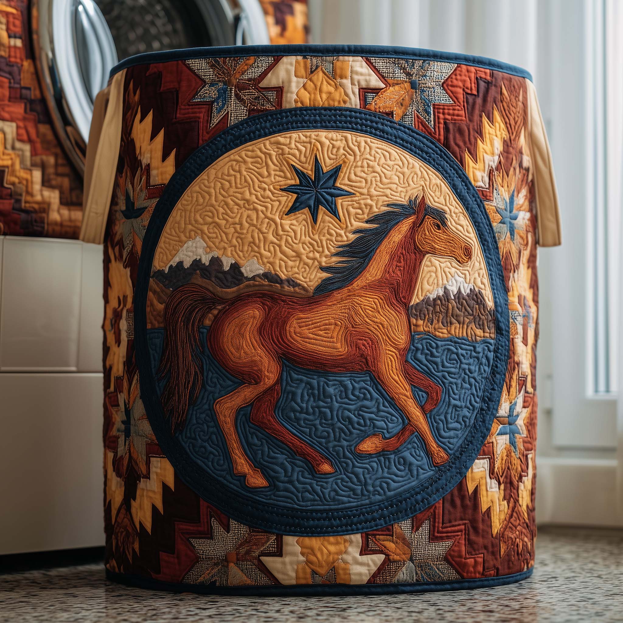 Wild Horse Quilted Laundry Basket Southwestern Style Laundry Hamper Gifts For Horse Lovers