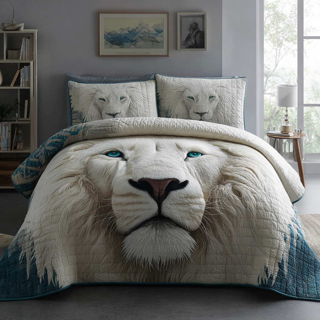Wild Lion Quilted Bedding Set Duvet Cover Bed Sheet Set Lion Presents For Dad Father's Day