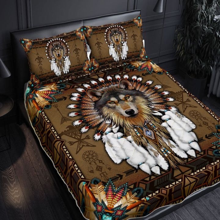 Wolf Native American Spirit Quilt Bedding Set Native Pride Bedspread Set Wolf Lover Gifts