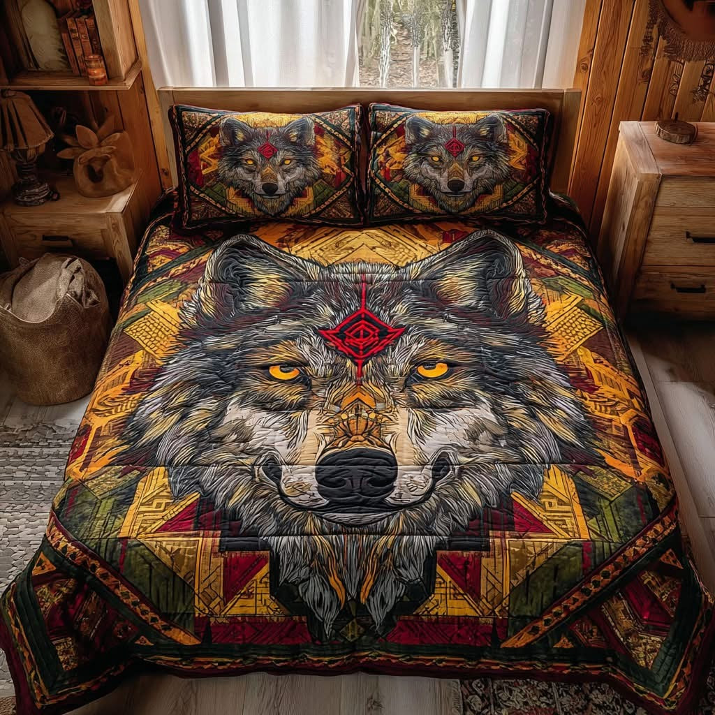 Wolf Spirit Quilted Bedding Set Native American Tribal Bed Sheet Set Gifts With Wolves On Them