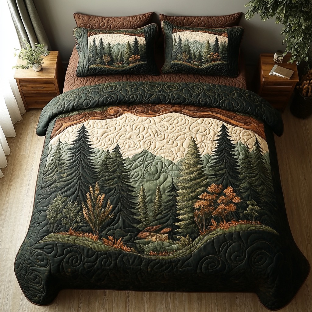 Woodland Wanderlust Quilted Bedding Set Rustic Forest Duvet Cover Sets Best Gift For Dad