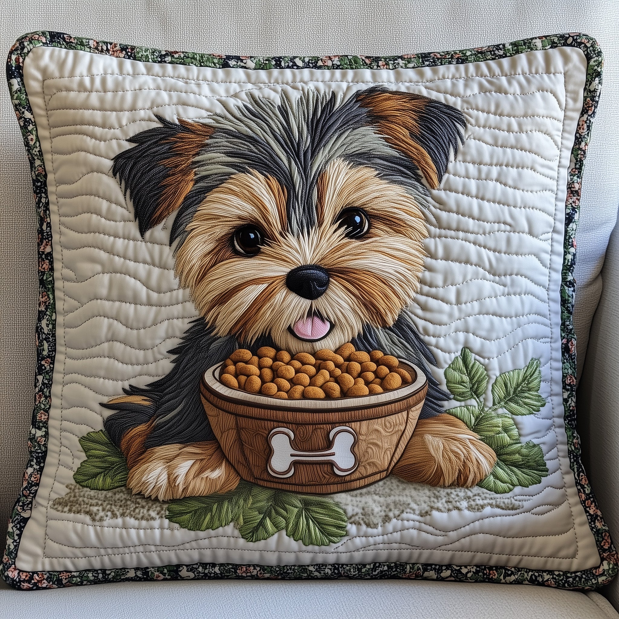 Yorkshire Terrier Quilted Pillow Case Decorative Pillow Cover MerchChristmas Gifts For Dog Lovers