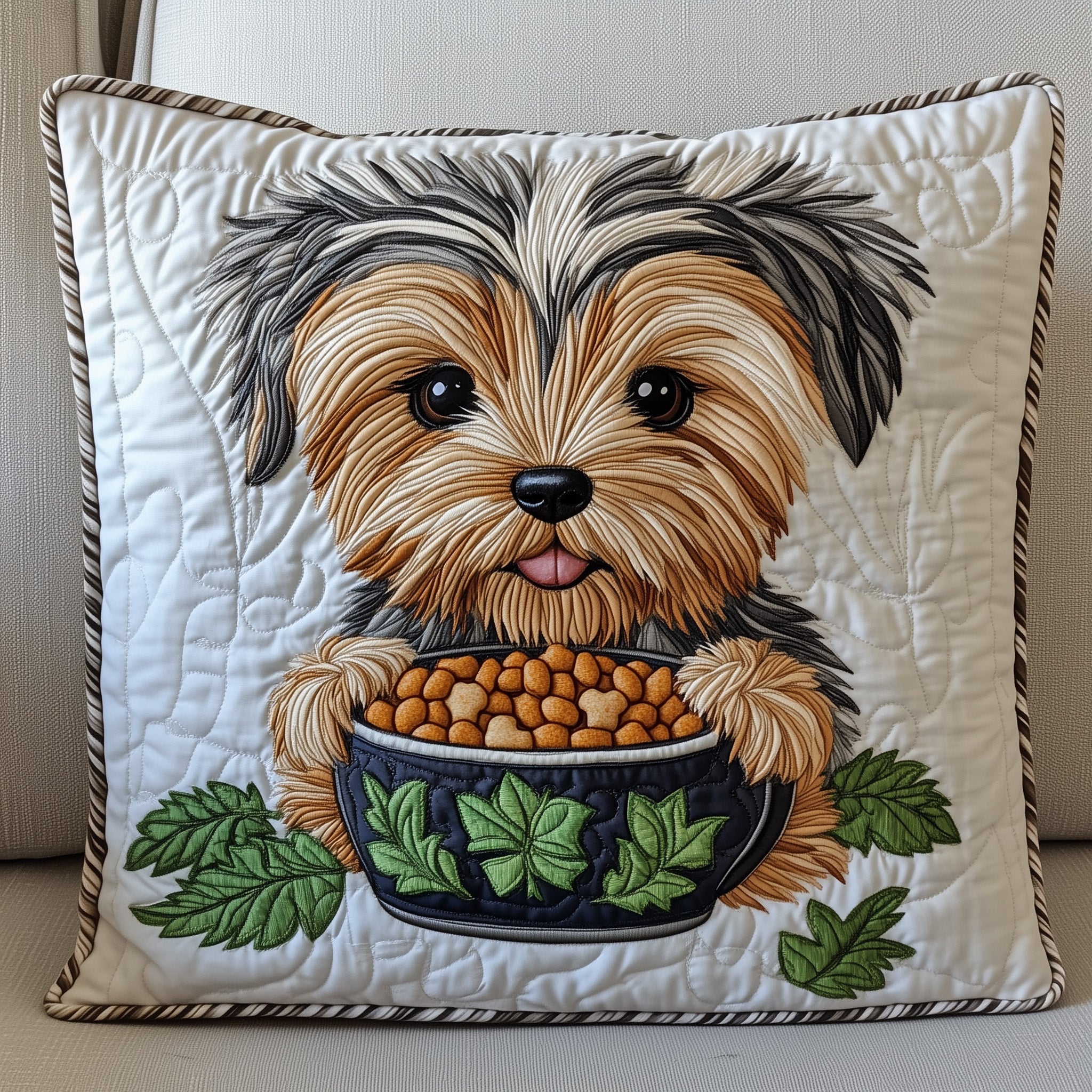 Yorkshire Terrier Quilted Pillow Case Decorative Pillow Cover MerchChristmas Presents For Dog Lovers
