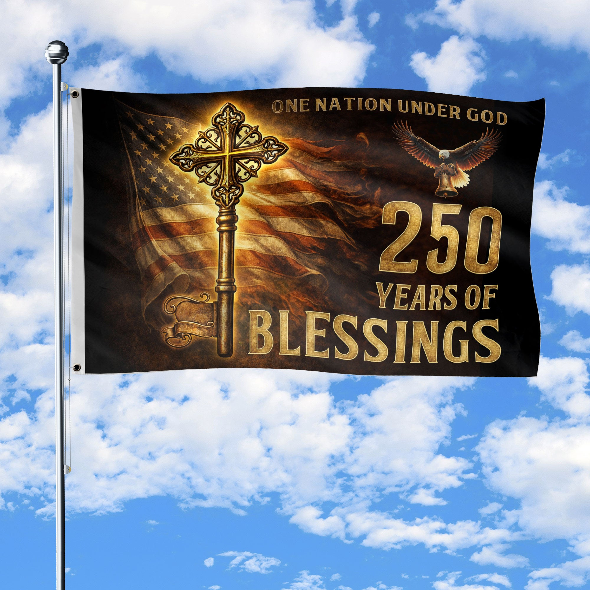 250 Years Faith Cross Flag 1776 2026 One Nation Under God Christian Patriotic