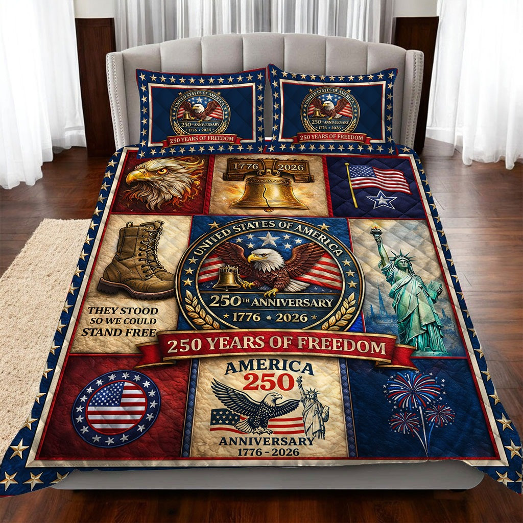 250th Anniversary USA Quilt Bedding Set 1776 2026 250 Years Of Freedom Patriotic Home Gift