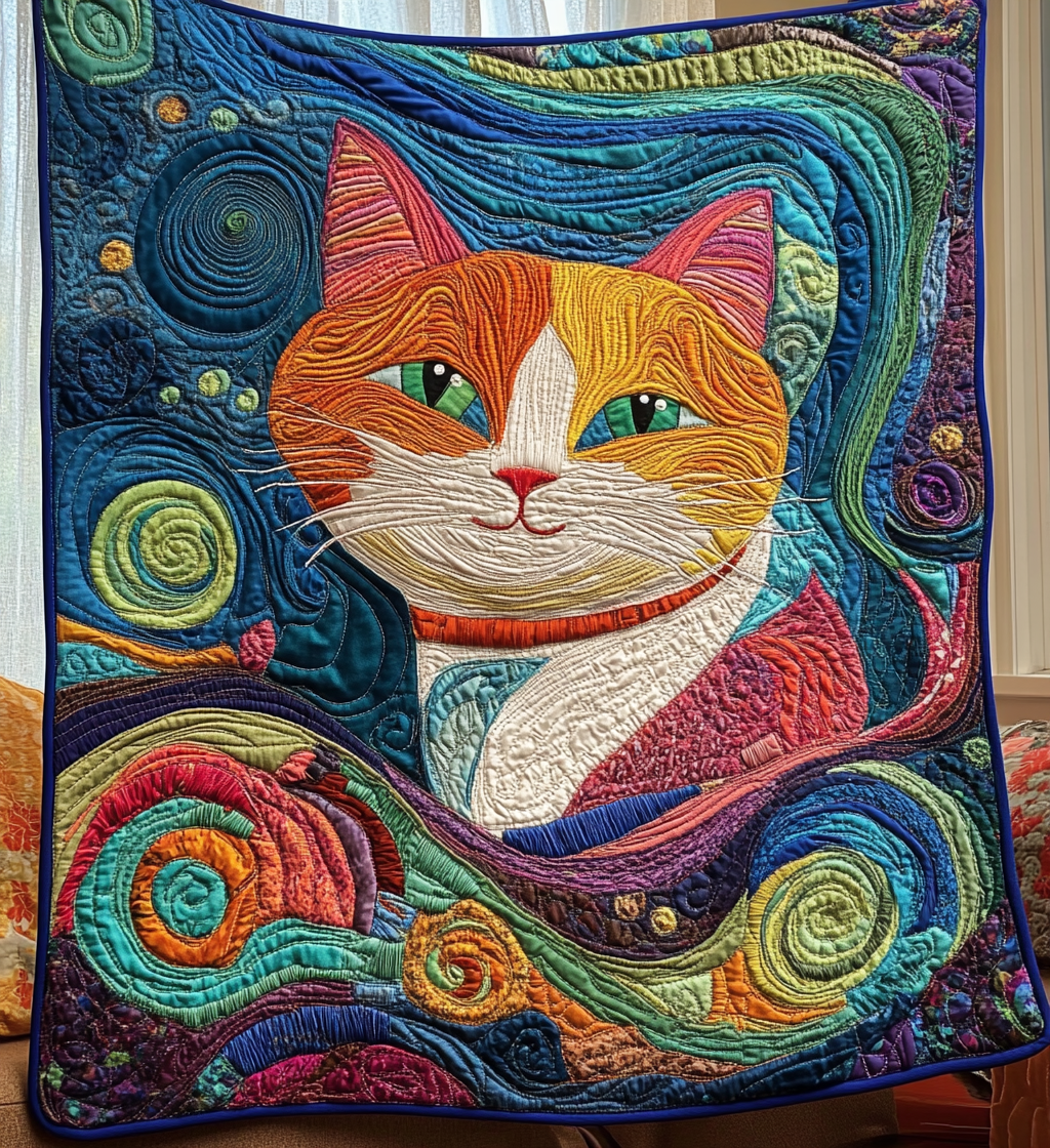 Abstract Kitty Quilted Blanket Best Bed Sheet Set Great Cat Gifts