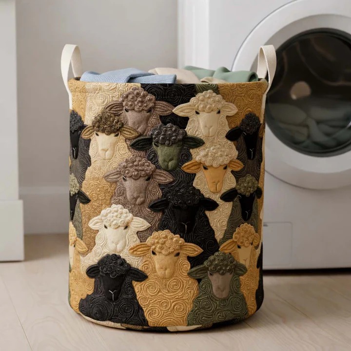 Abstract Sheep Face Quilted Laundry Basket Farmhouse Home Decor Unique Gift For Sheep And Farm Lovers