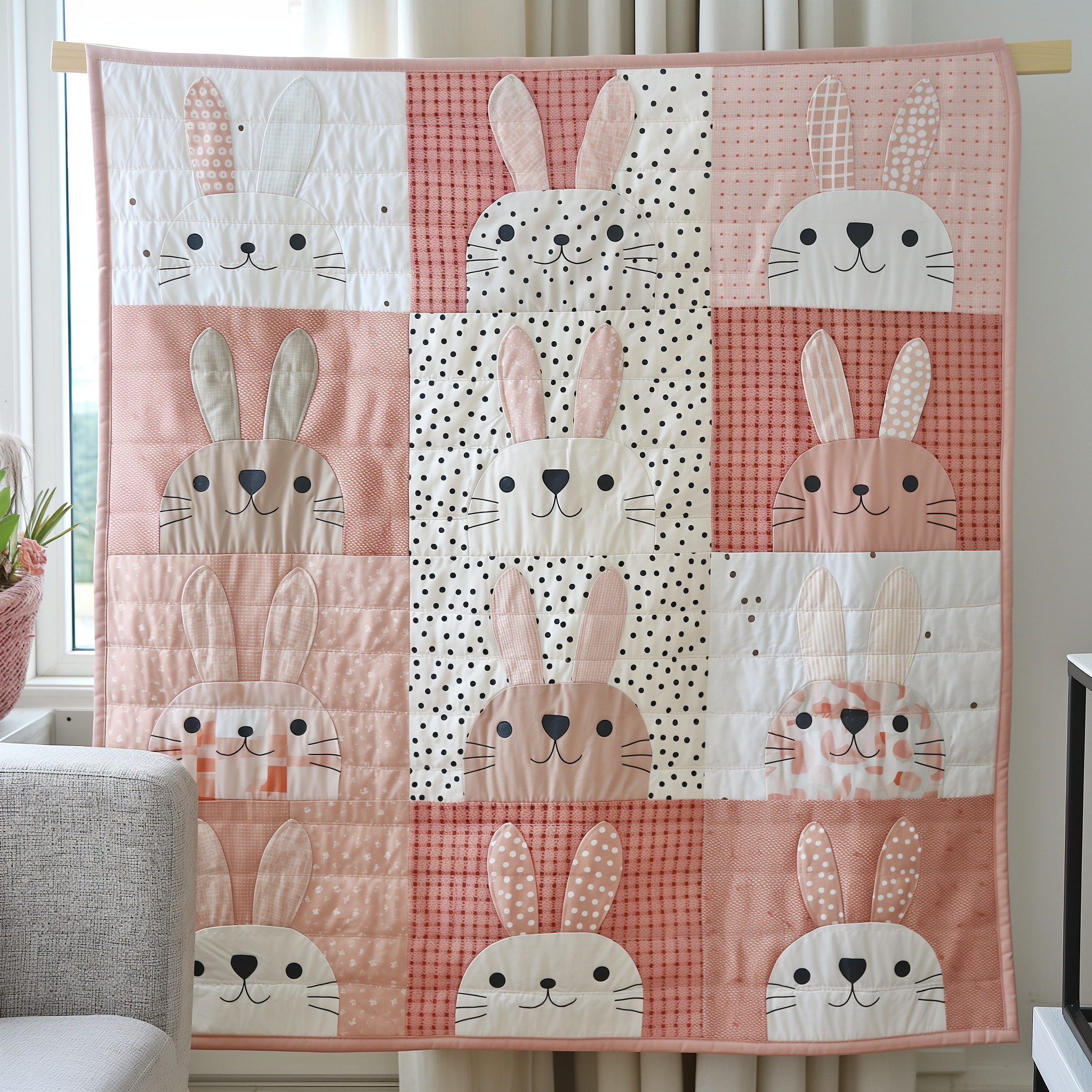 Adorable Bunny Patch Quilted Blanket Comforter Sets Queen Rabbit Gifts For Rabbit Lovers