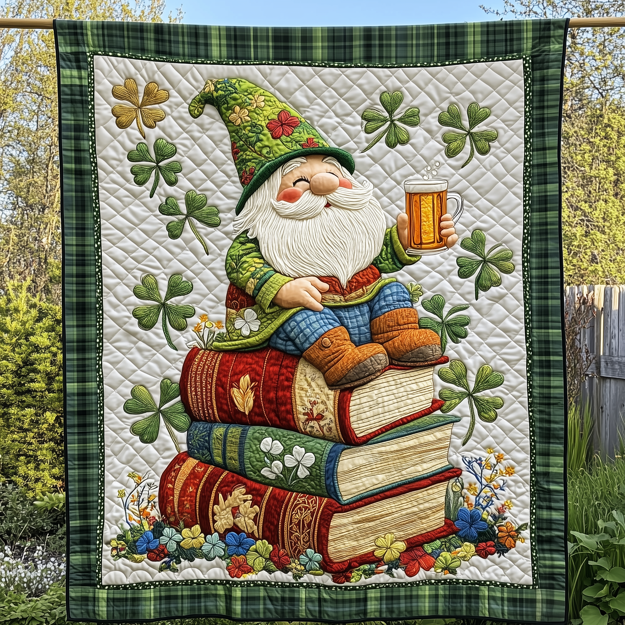 Adorable Irish Gnome Holiday Quilted Blanket St Patricks Day Gnome Christmas Gifts