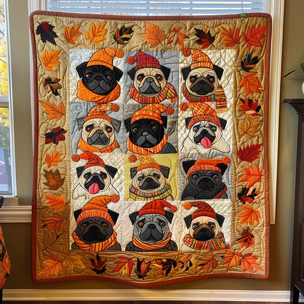 Adorable Pug Quilted Blanket Bed Decor Presents For Pug Lovers
