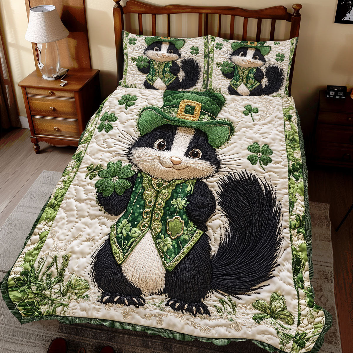 Adorable Skunk Duvet Cover Set Quilt Bedding Set Bedspread St Patrick'S Day Gift Ideas