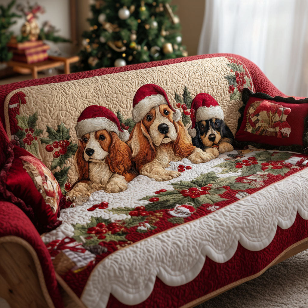 Adorable Spaniel Charm Quilted Sofa Cover Winter Living Room Decor Great Dog Christmas Gifts