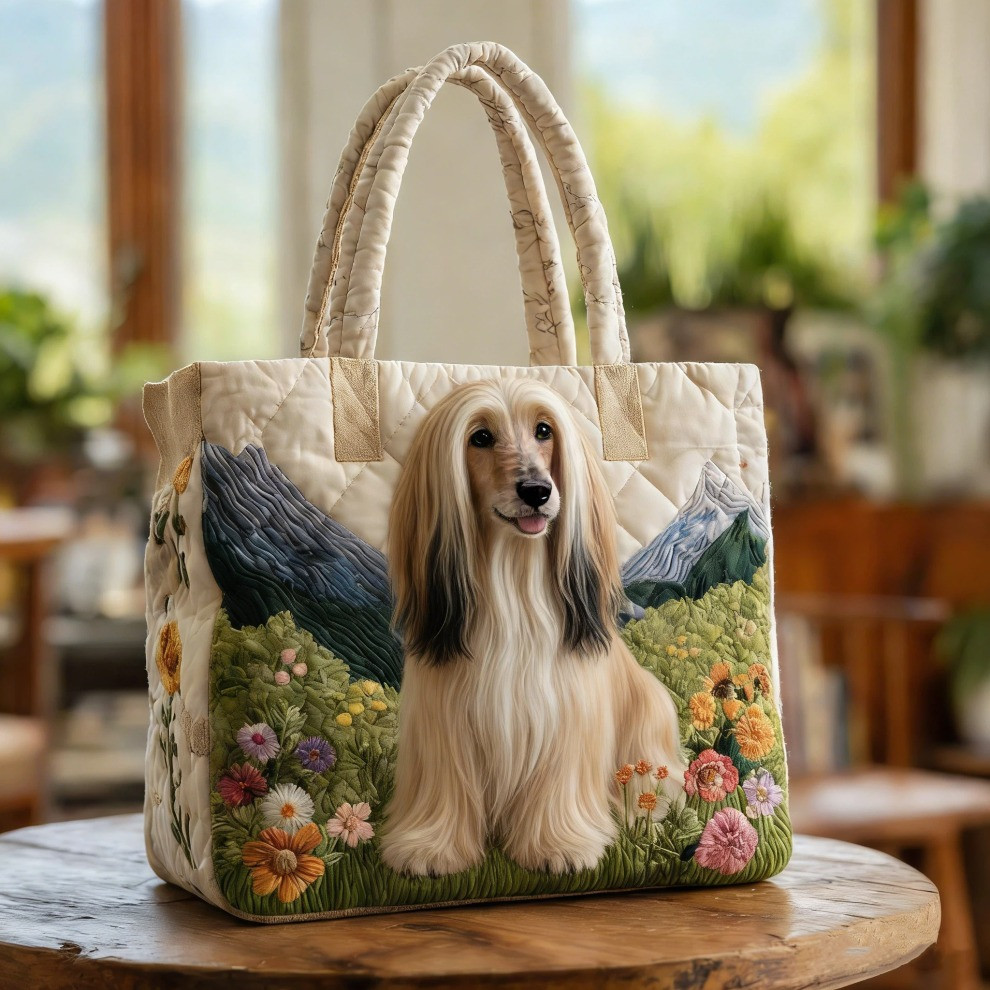 Afghan Hound Quilted Tote Bag Spring Floral Cute Totes Gifts For Dog Lovers