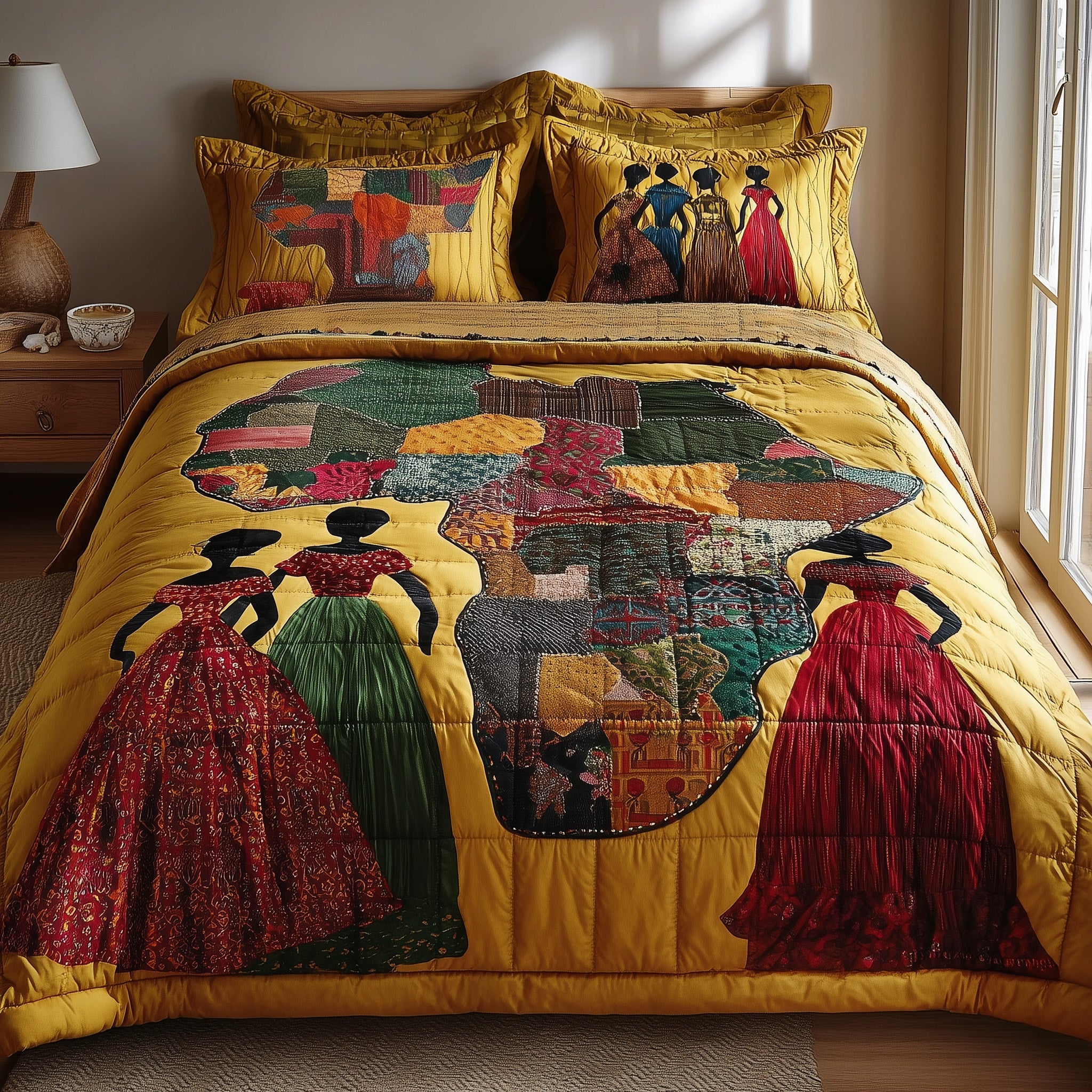 African Heritage Quilted Bedding Set Ethnic Bedroom Decor Unique Gift For African Art Lovers
