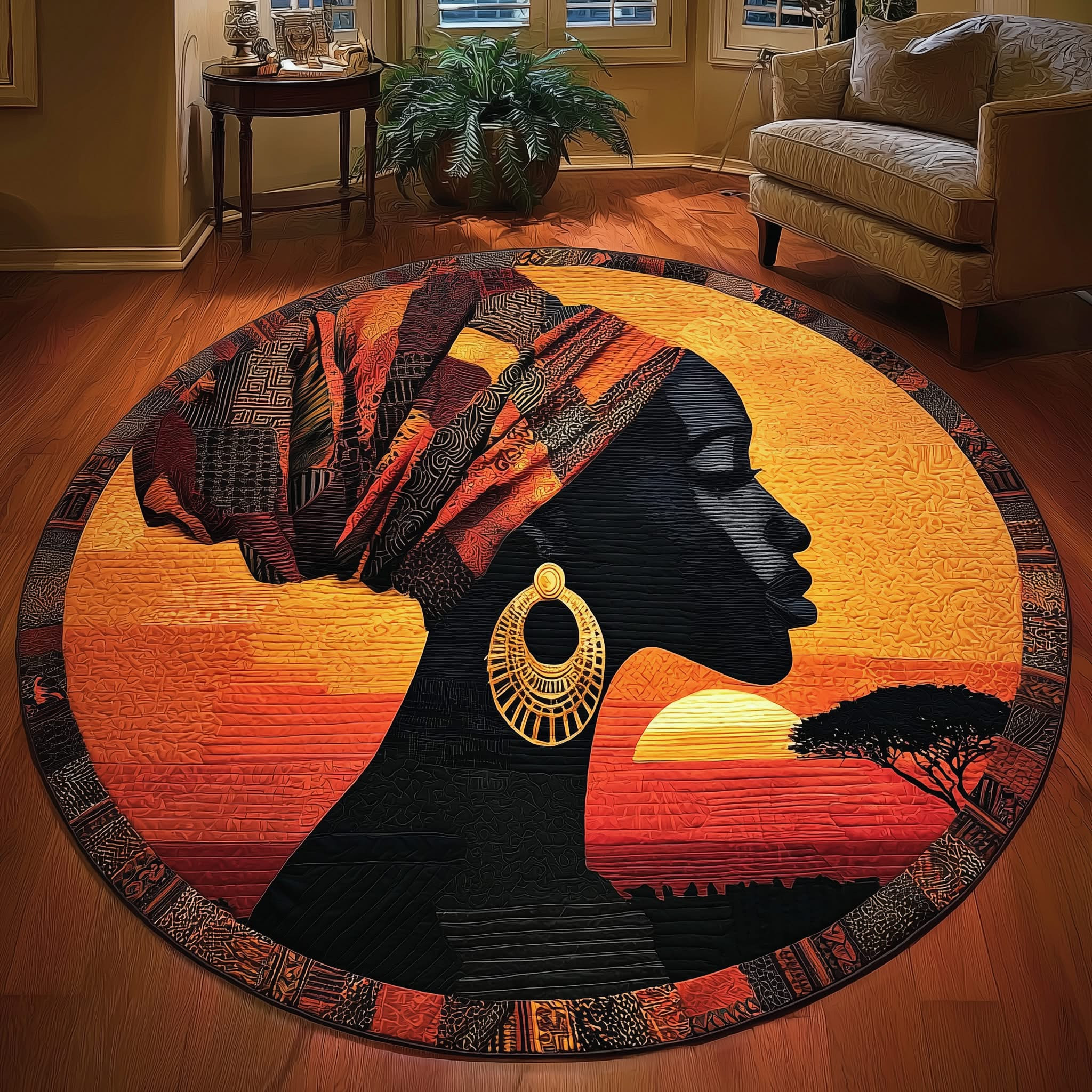 African Women Soulbound Roots Quilted Round Mat Living Room Decoration Gifts For Mom