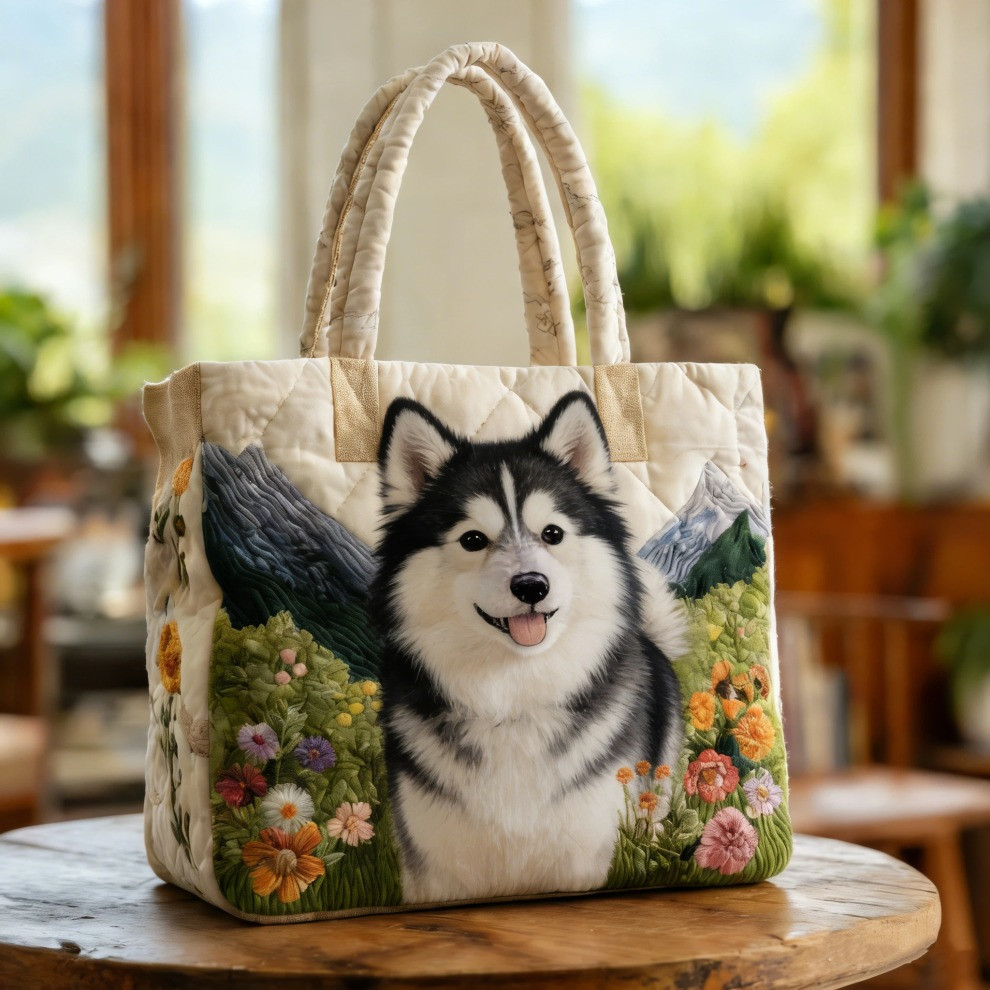 Alaskan Malamute Quilted Tote Bag Cute Animal Floral Totes Gifts Ideas For Dog Lovers