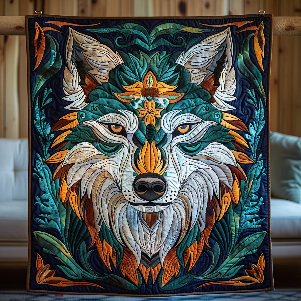 Alpha's Aura Quilted Blanket Bedroom Decorations Unique Gifts For Wolf Lovers