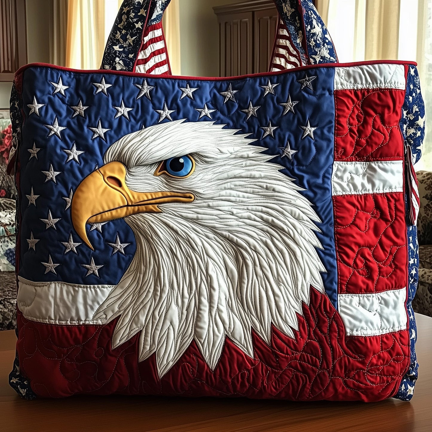 American Eagle Quilted Tote Bag Patriotic USA Shopping Bag Best Gift For Her