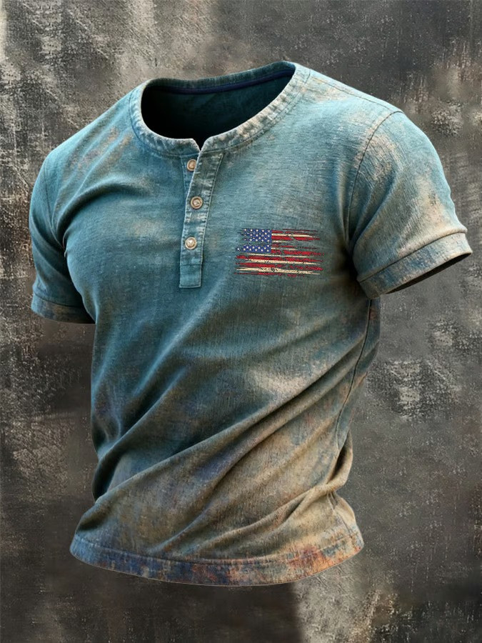 American Flag Patriotic Button Shirt Distressed Vintage USA Apparel Veteran Best Gift For American Fans