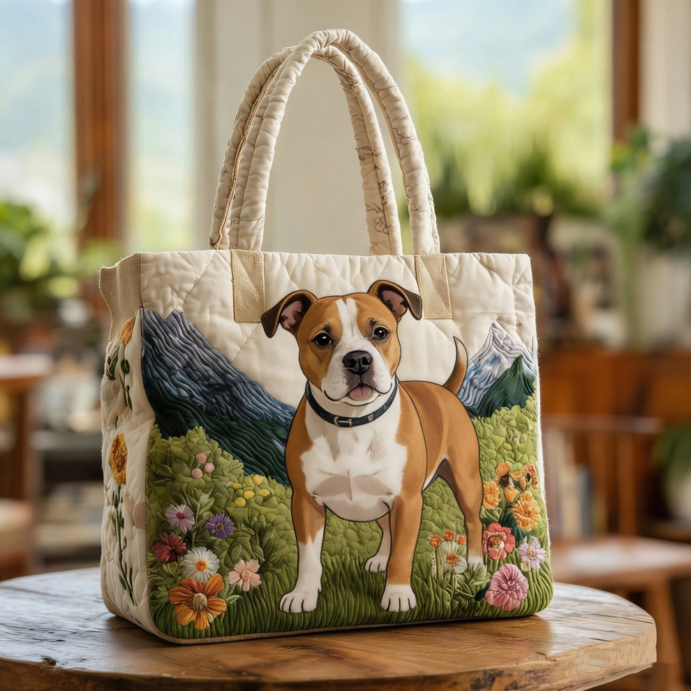 American Staffordshire Terrier Quilted Tote Bag Floral Bag Gifts Ideas For Dog Lovers