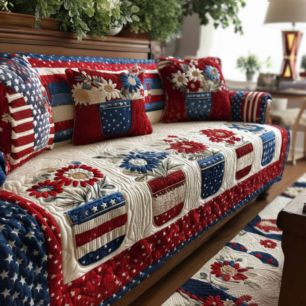 Americana Fields Quilted Sofa Cover The Best Couch Slipcovers Patriotic Gifts For Him