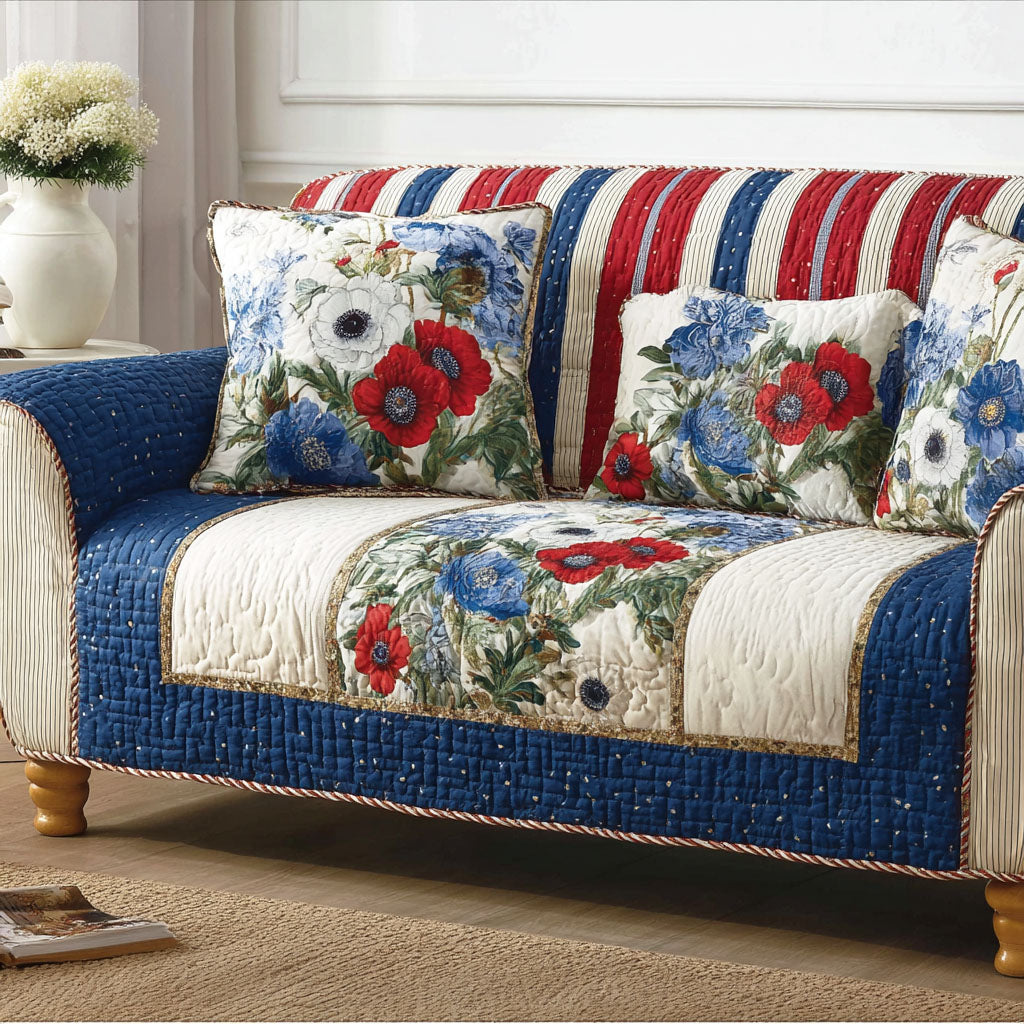 Americana Garden Quilted Sofa Cover Furniture Slipcovers For Sofas Unique 4Th Of July Gifts