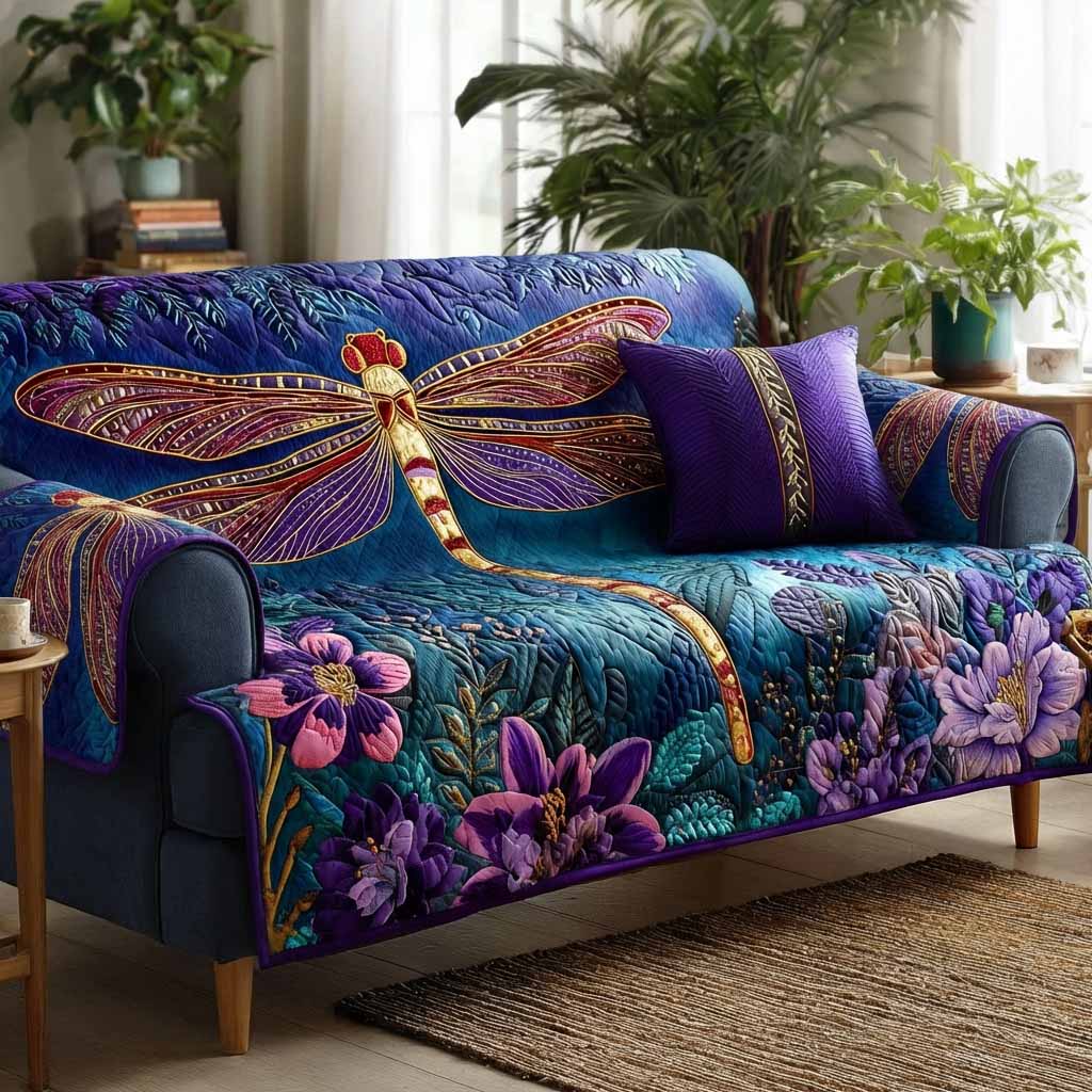 Amethyst Wings Quilted Sofa Cover Couch Seat Covers Dragonfly Gifts For Mom