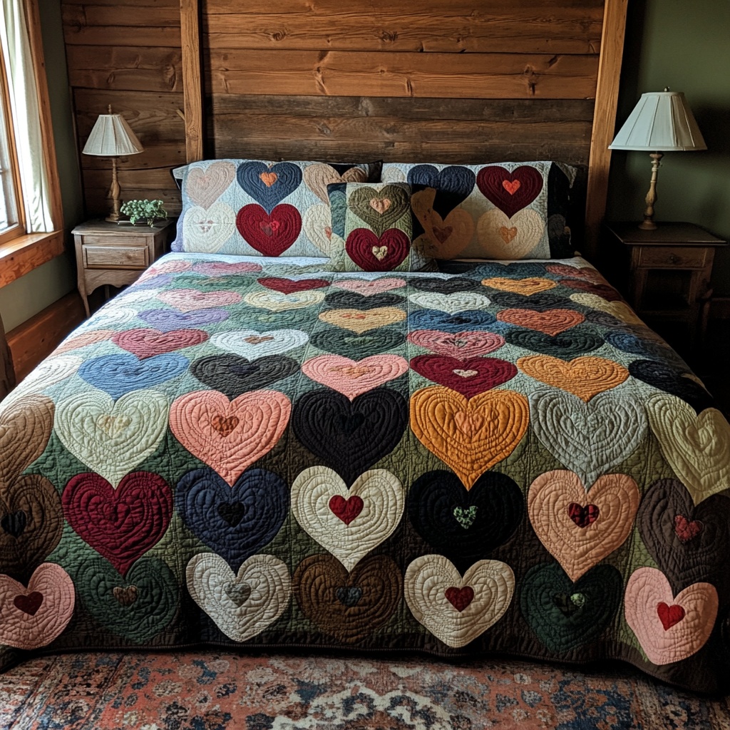 Amour Patchwork Quilted Bedding Set Romantic Bedroom Decor Best Gift For Couples