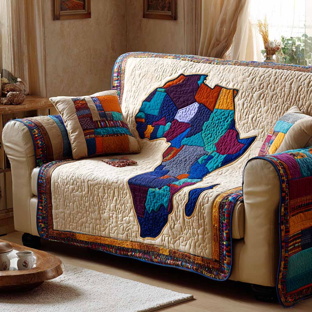 Ancestral Africa Quilted Sofa Cover Large Couch Cover African American Gifts For Her