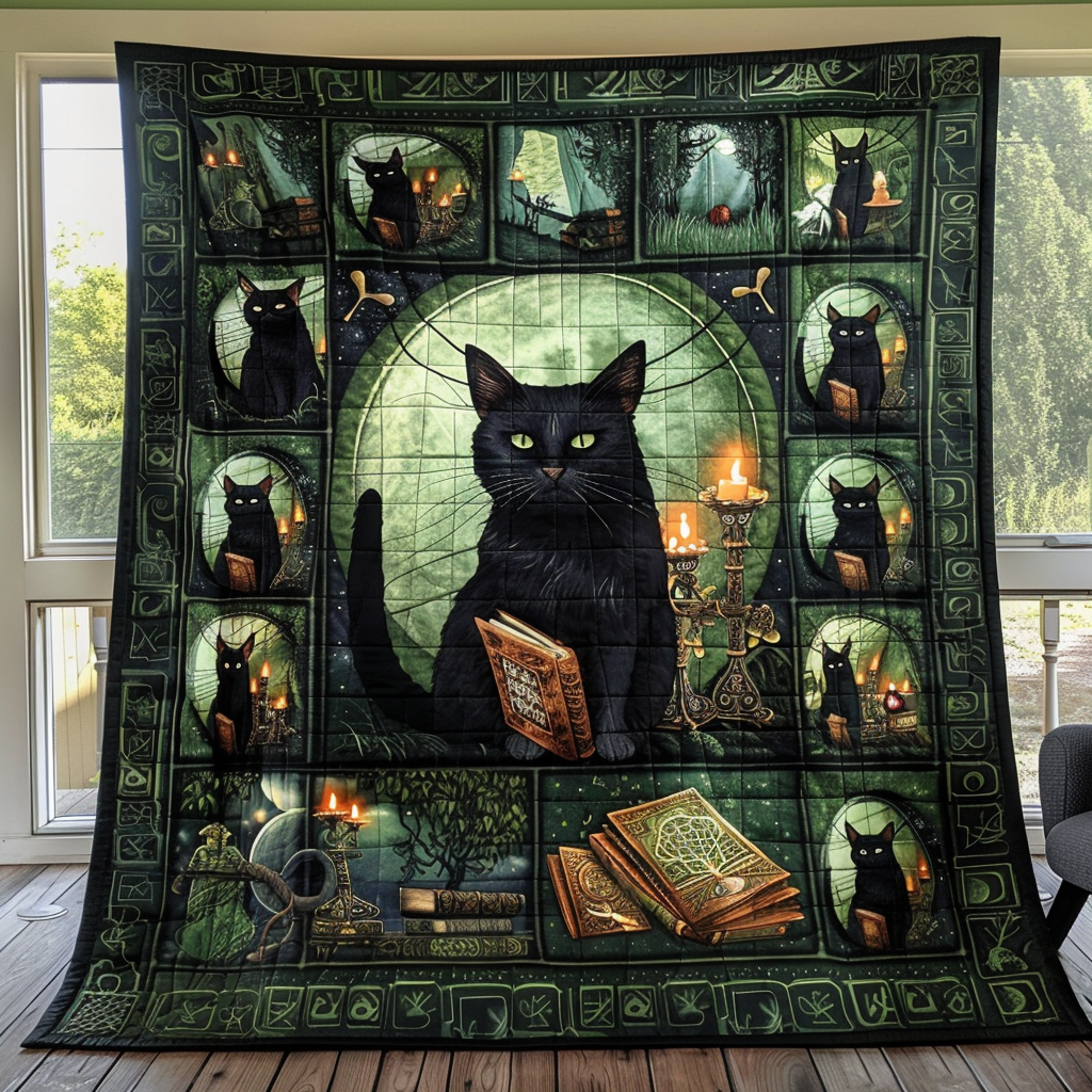 Ancient Magic Black Cats Quilted Blanket Cover Bed Set Cat Mom Gifts