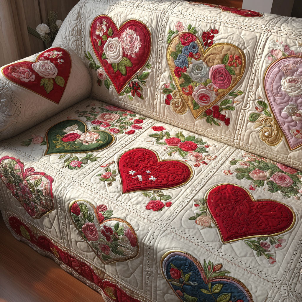 Antique Hearts Quilted Sofa Cover Beautiful Sofa Covers Family Gift Ideas For Valentine Day
