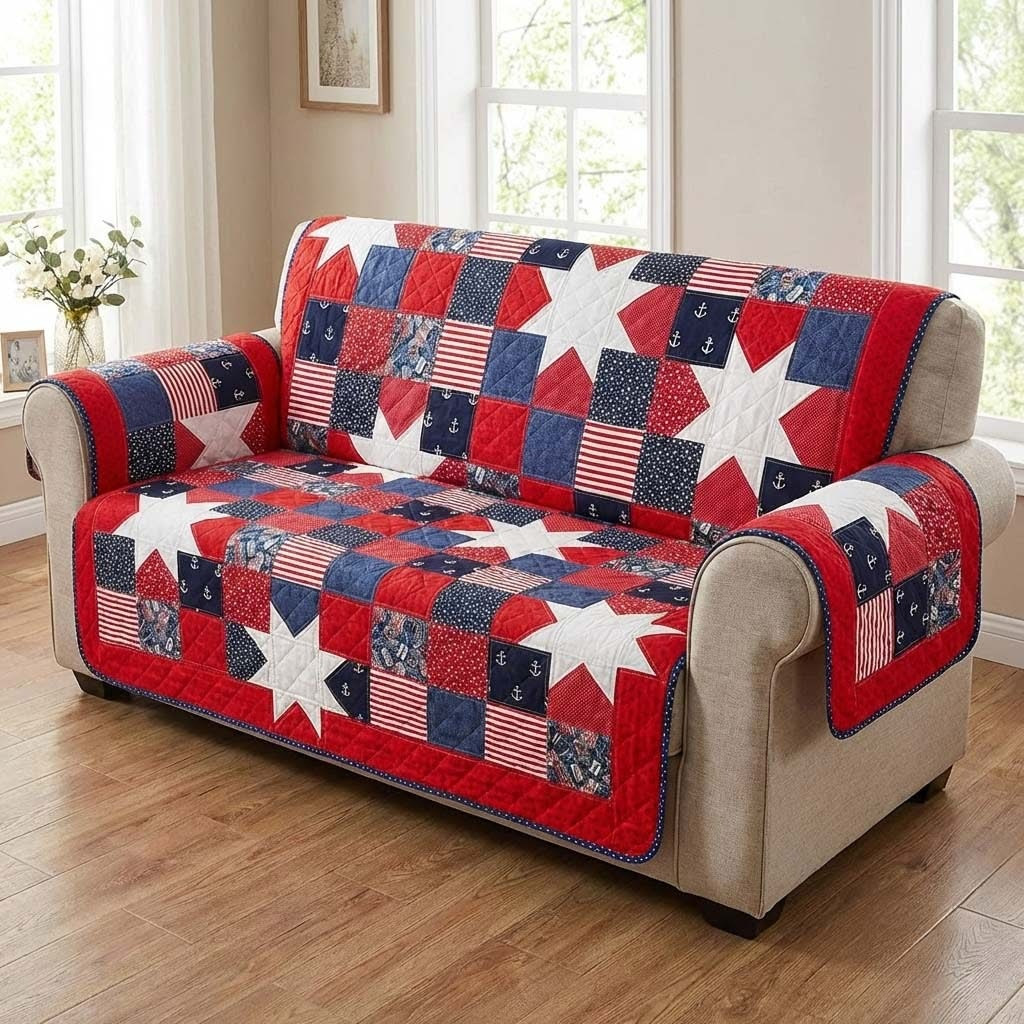 Antique Valor Quilted Sofa Cover Patriotic Home Decor 4th Of July Gifts For Family