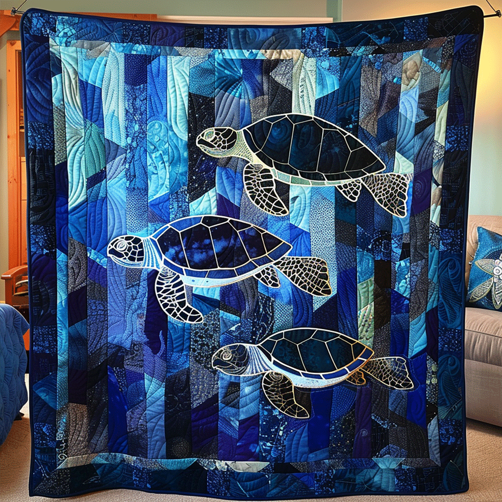 Aqua Adventure Quilted Blanket Bedding Decor Sea Turtle Gifts For Him