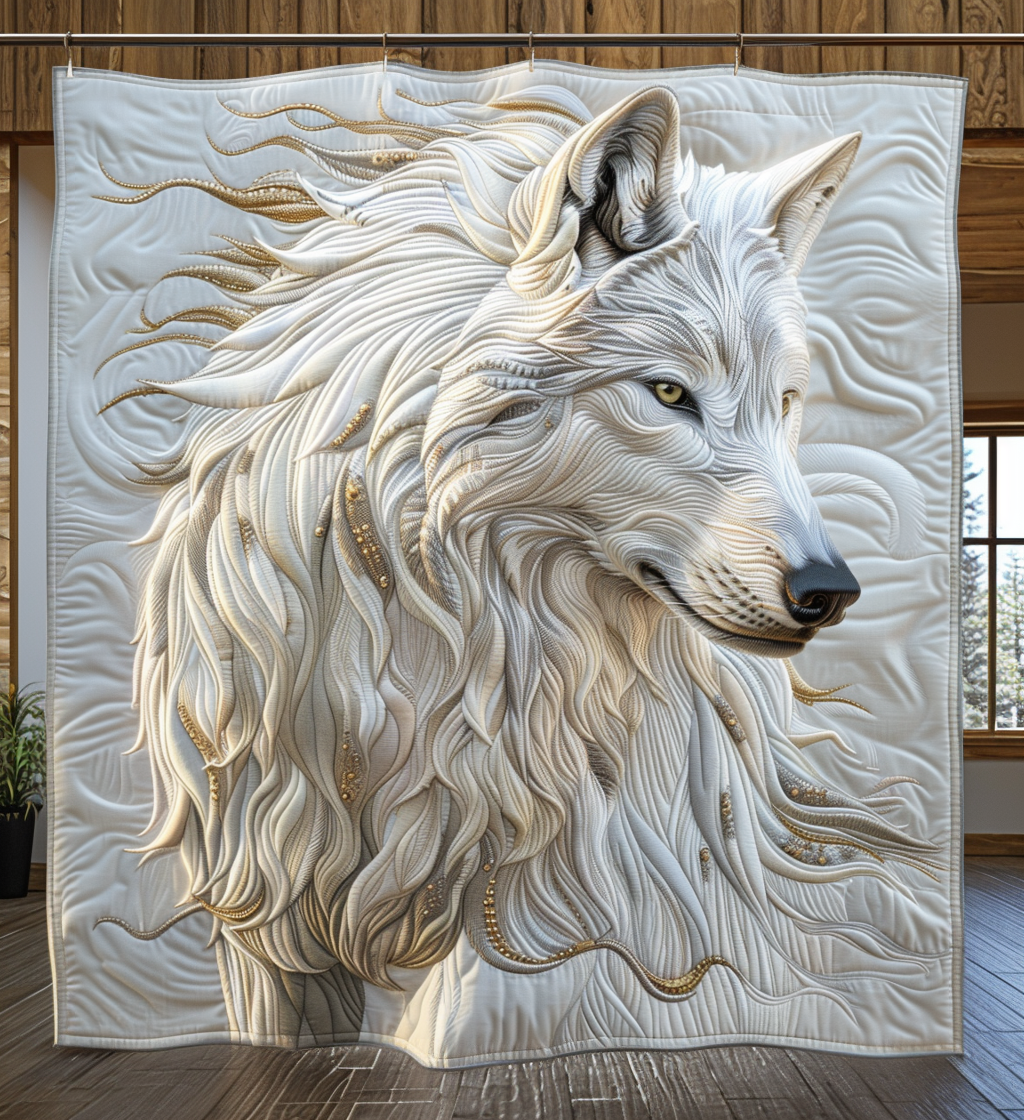 Arctic Guardian Quilted Blanket Bedroom Room Decor Wolf Gifts For Him Her