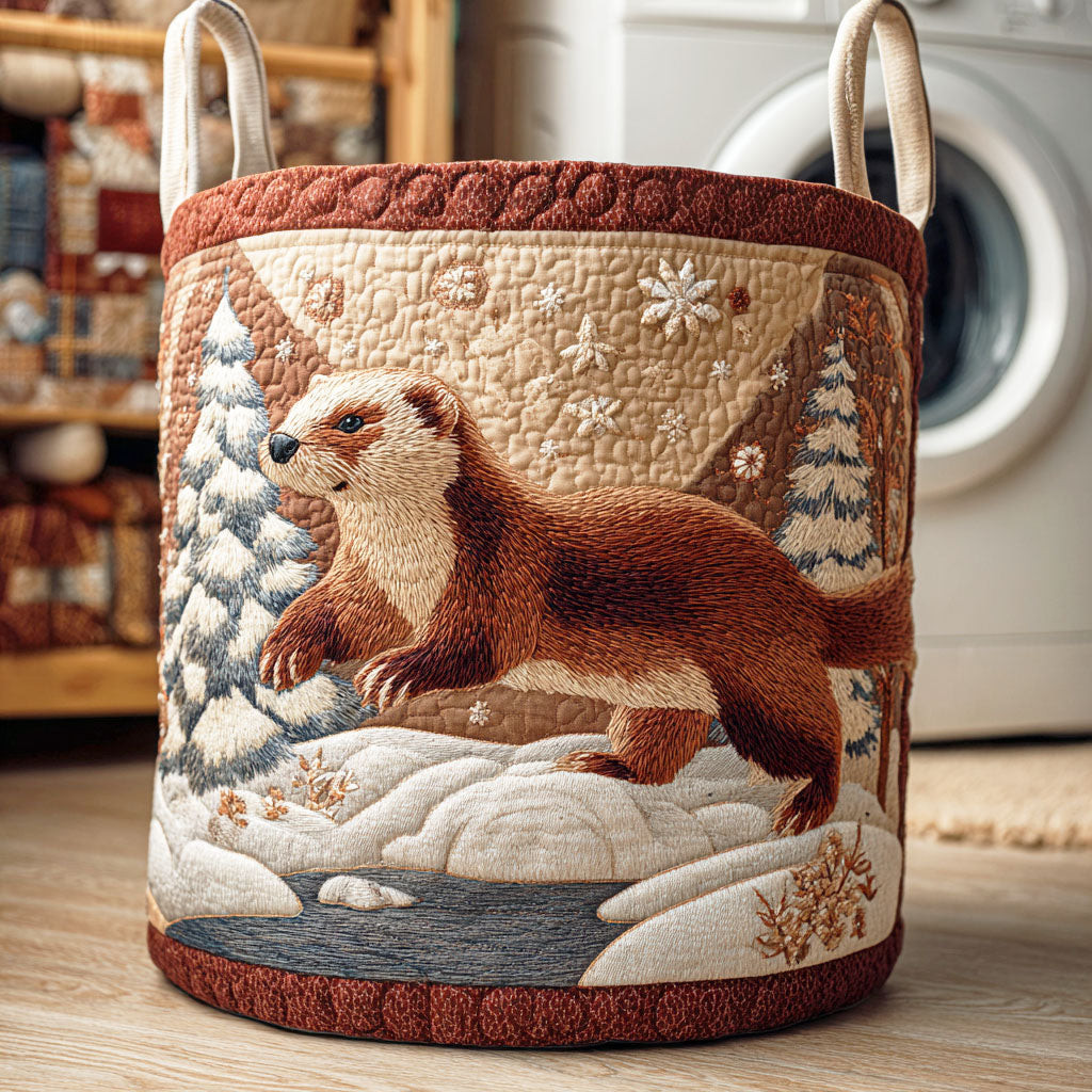 Arctic Weasel Trail Quilted Laundry Basket High-Quality Quilted Laundry Hamper for Family Use