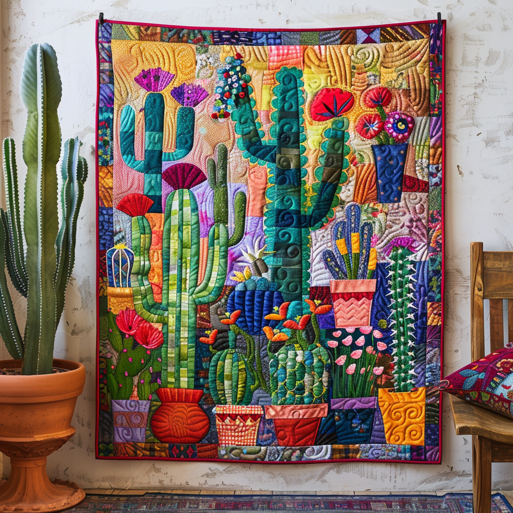 Artistic Cactus Landscape Quilted Blanket Best Comforter Sets Mothersday Gift