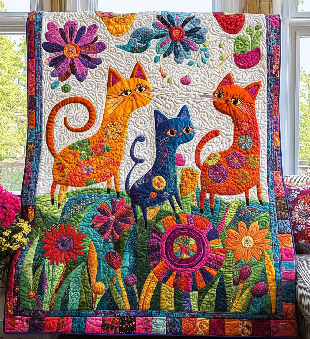 Artistic Feline Quilted Blanket Cozy Bedroom Ideas Cute Gifts For Cat Lovers