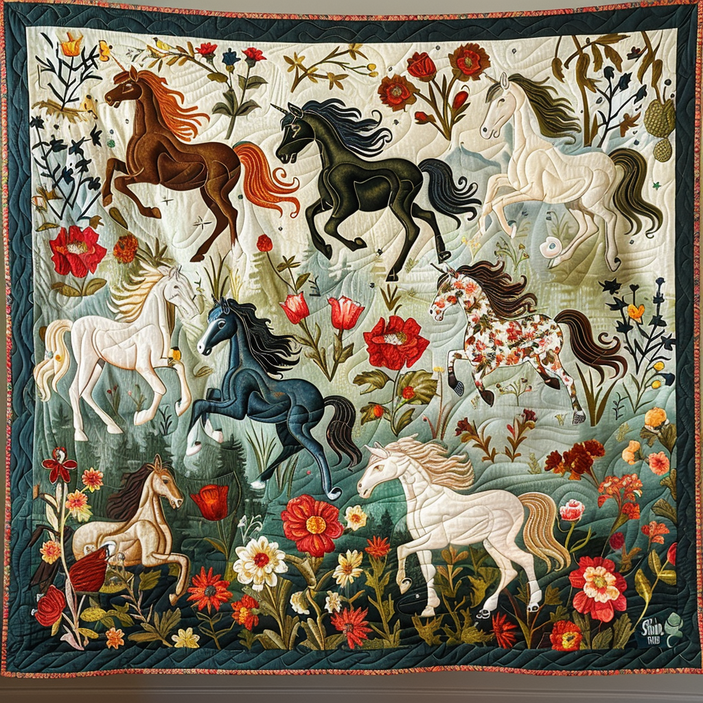 Artistic Mystical Steeds Quilted Blanket Bed Bedding Set Cool Gifts For Dad