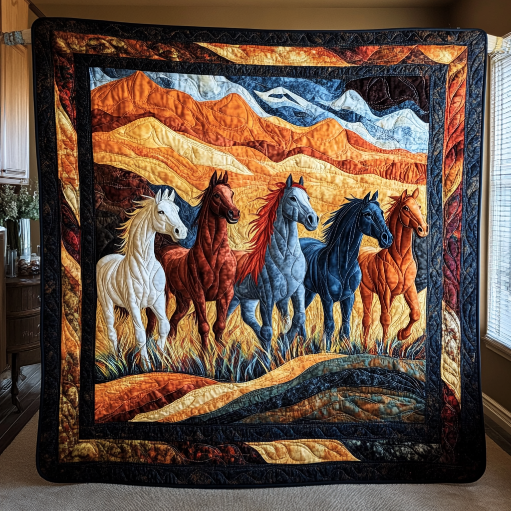 Artistic Running Horse Quilted Blanket Bedroom Decor Good Fathers Day Gifts