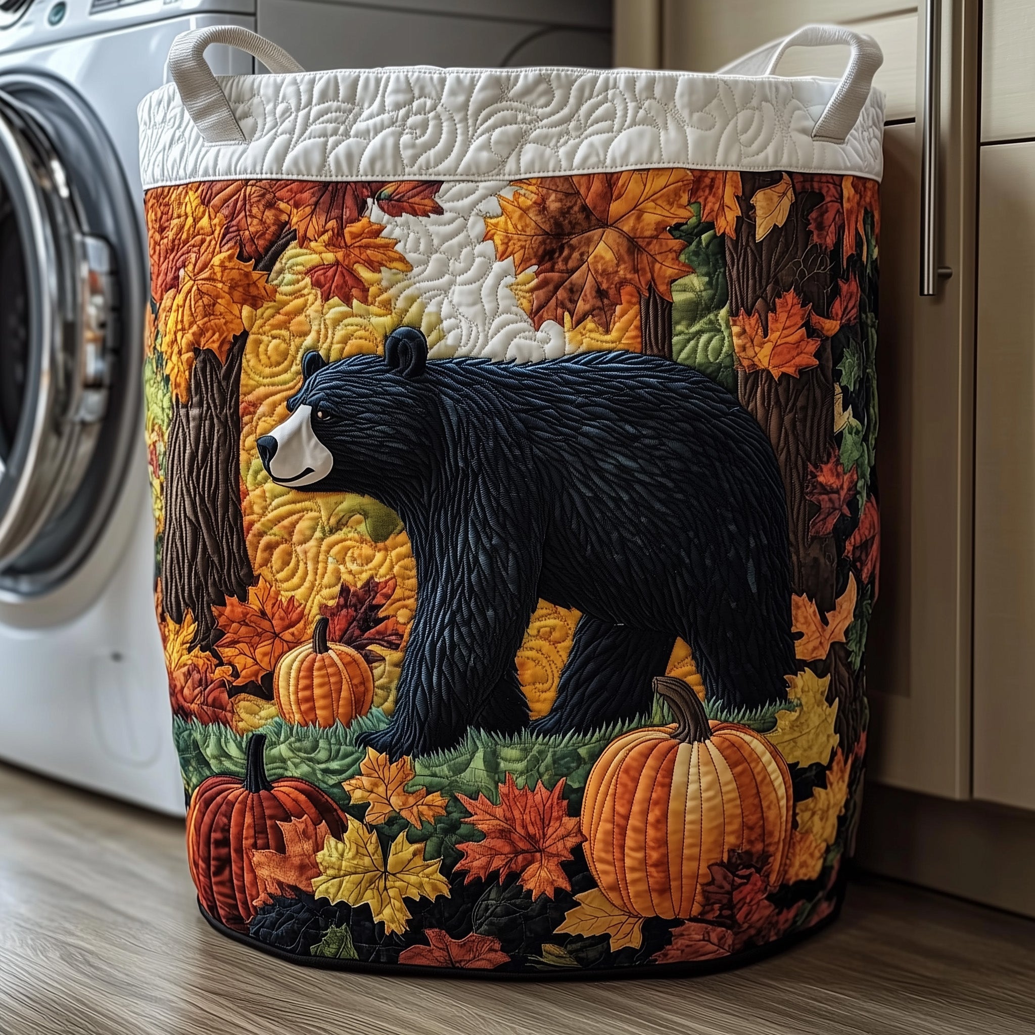 Autumn Bear Quilted Laundry Basket Best Adorable Gifts For Black Bear Fans