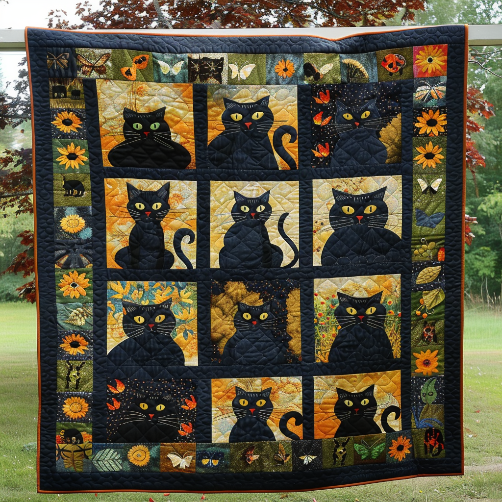 Autumn Black Cats Quilted Blanket Comforter Sets Cool Gifts For Cat Lovers