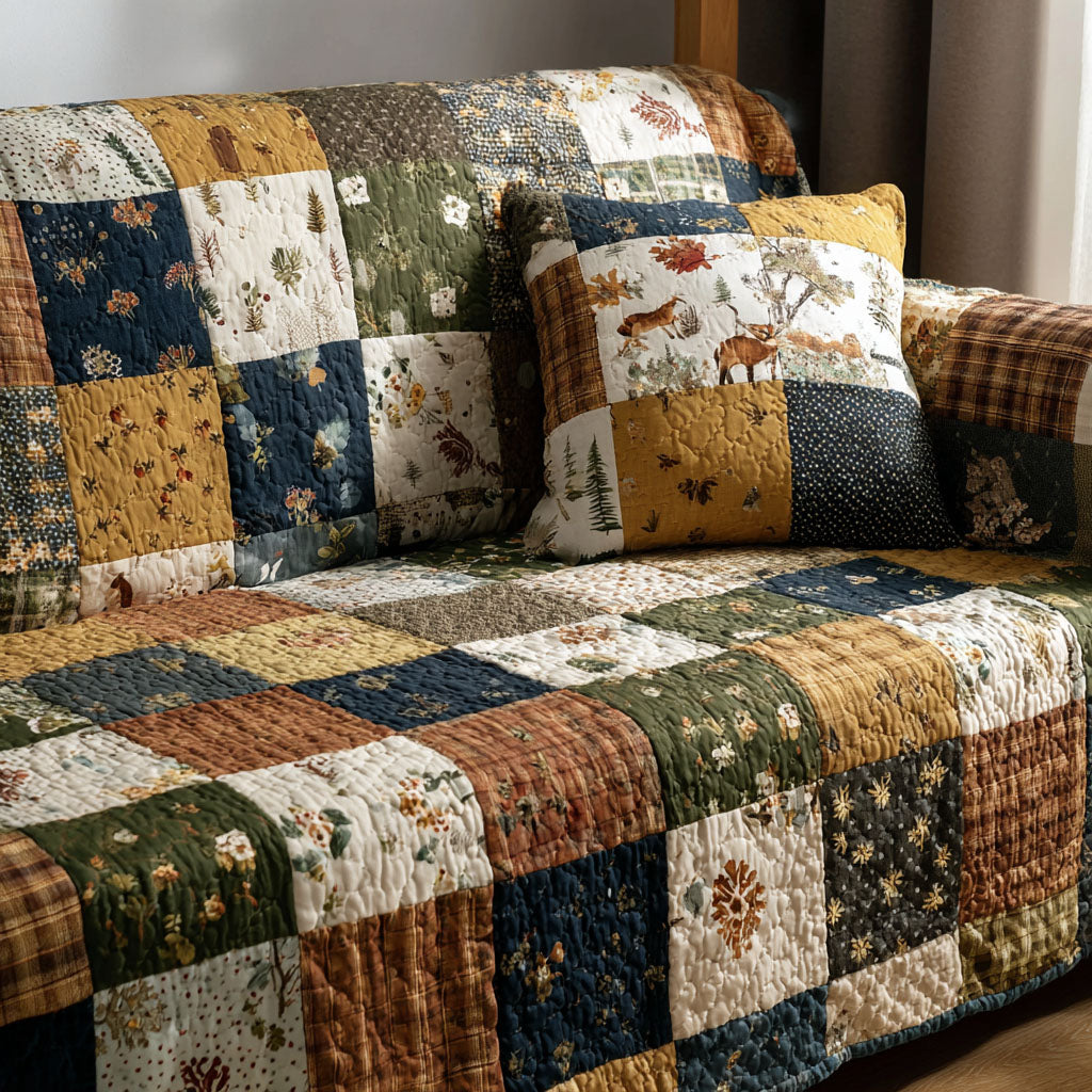 Autumn Blocks Quilted Sofa Cover Sofa Saver Covers Father's Day Presents For Son