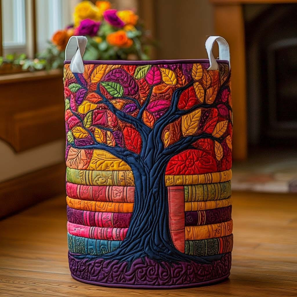 Autumn Books Tree Quilted Laundry Basket Best Laundry Basket Gifts For Book Lovers