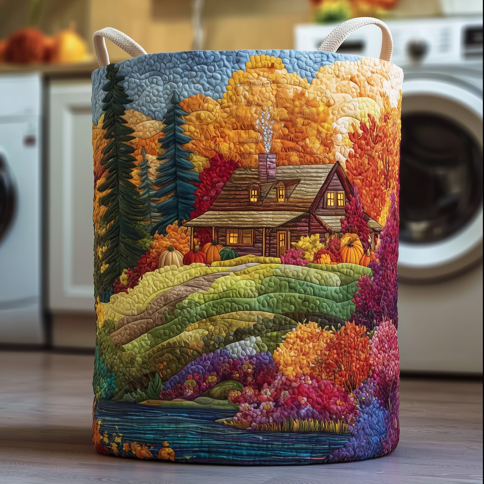 Autumn Cabin Quilted Laundry Basket Best Colorful Gifts For Nature Lovers