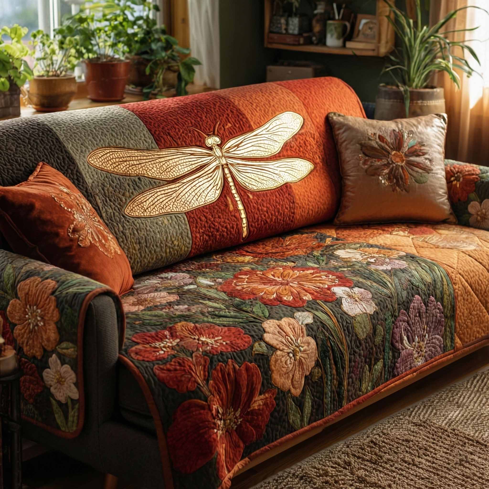 Autumn Dragonfly Quilted Sofa Cover Best Couch Slipcovers Dragonfly Gift Ideas