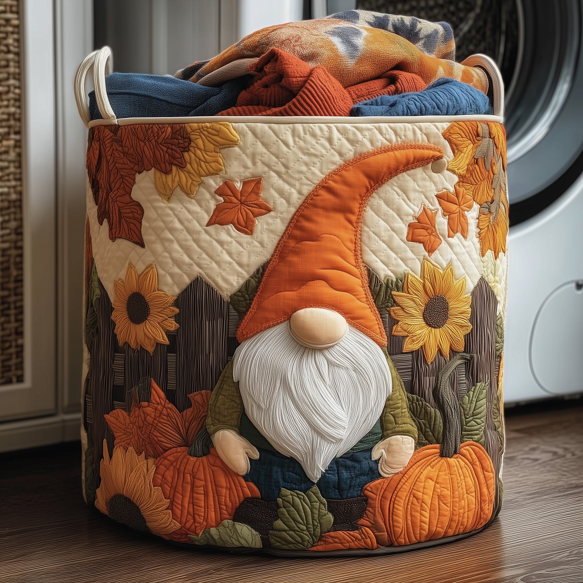 Autumn Gnomes Quilted Laundry Basket Beautiful Autumn Gifts Best For Gnomes Lovers