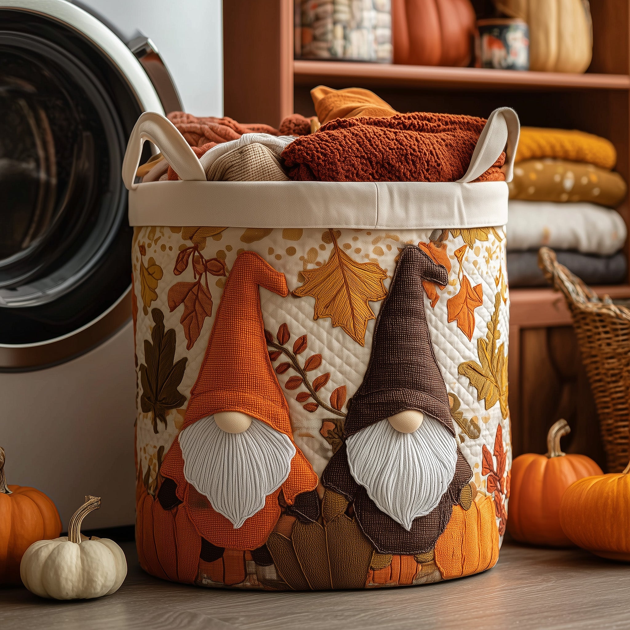 Autumn Gnomes Quilted Laundry Basket Best Lovely Gifts For Gnomes Fans