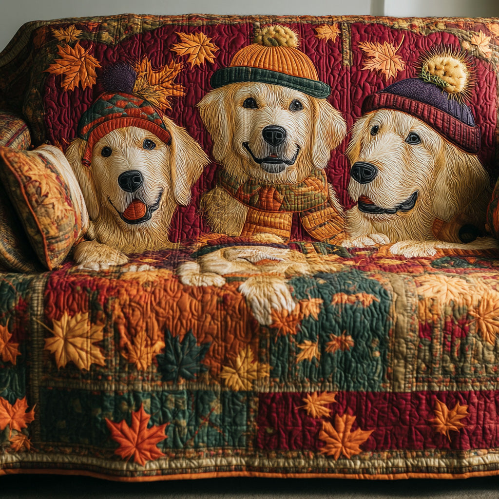 Autumn Golden Quilted Sofa Cover Indoor Decoration Top Gifts For Dog Lovers